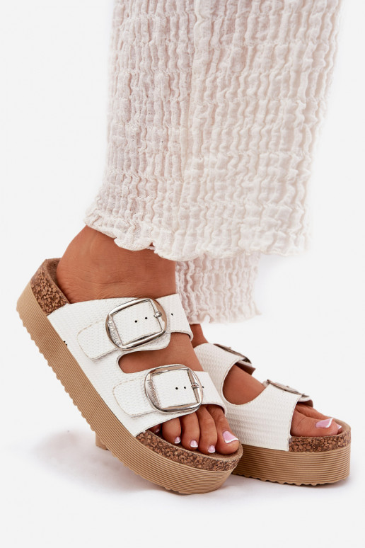 Ladies Platform Sandals With Buckles Lee Cooper LCW-25-35-3496L White
