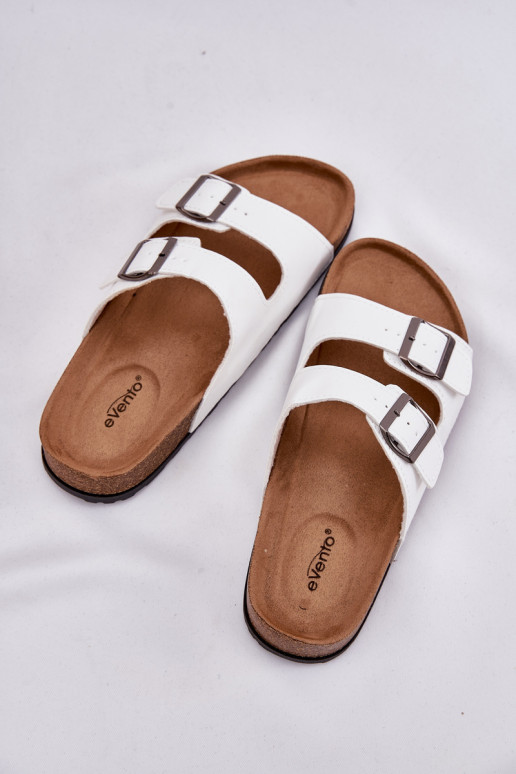 Women's Slides On Cork Platform With Buckles White Redore
