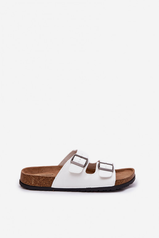 Women's Slides On Cork Platform With Buckles White Redore