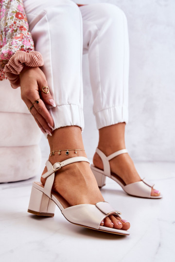 Leather Sandals On High Heel Beige Lorisa 2