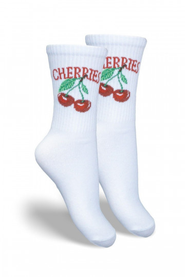 Children's Youth Socks CHERRIES White