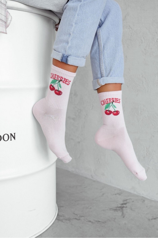 Women's Socks CHERRIES Powder Pink Women's Socks CHERRIES Powder Pink