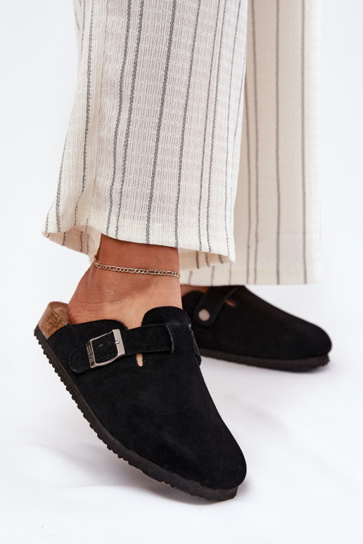 Suede Ladies Clogs With Buckle Big Star RR274A384 Black