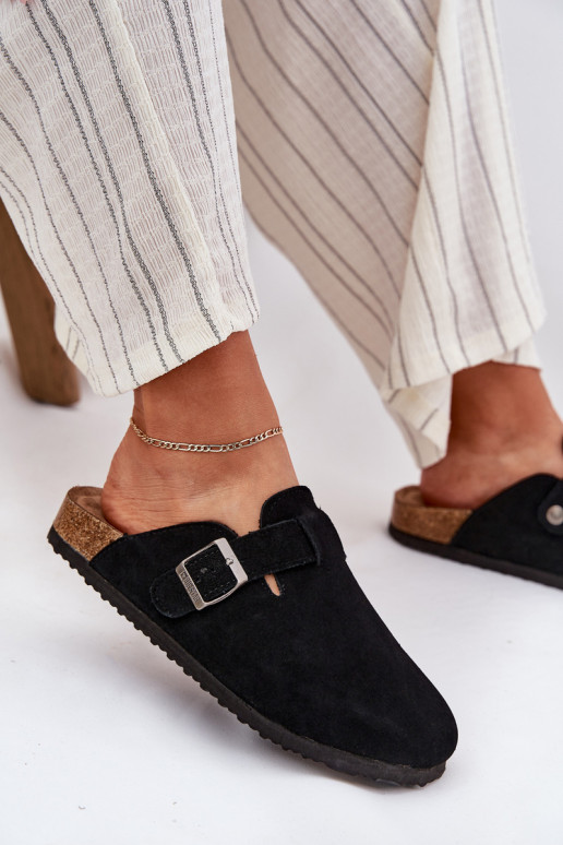 Suede Ladies Clogs With Buckle Big Star RR274A384 Black