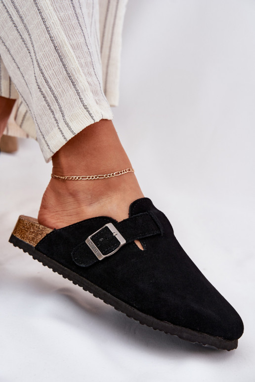 Suede Ladies Clogs With Buckle Big Star RR274A384 Black