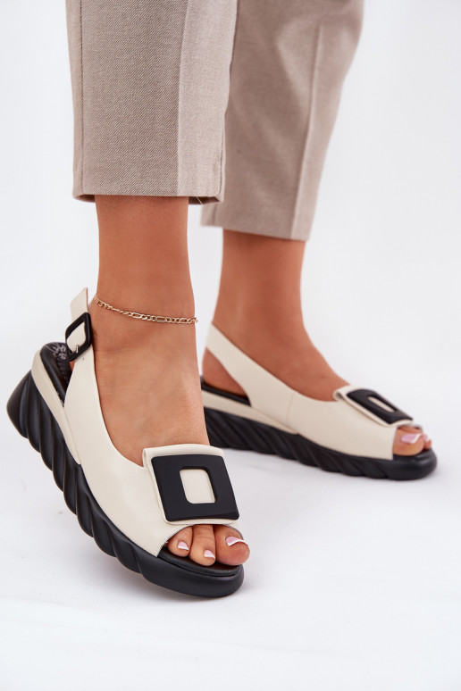 Leather Women's Wedge Sandals with Decoration Artiker 56C1570 Beige