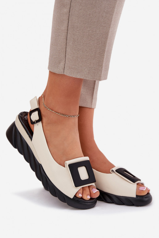 Leather Women's Wedge Sandals with Decoration Artiker 56C1570 Beige