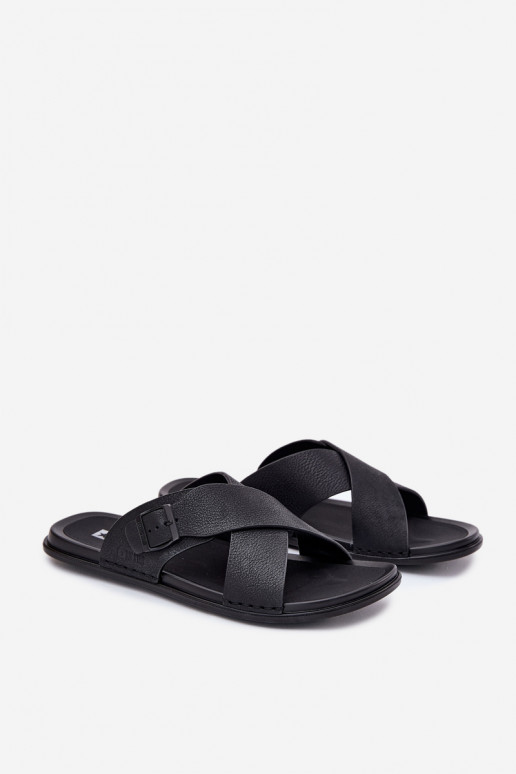 Men's Leather Sandals With Buckle Big Star RR174076 Black