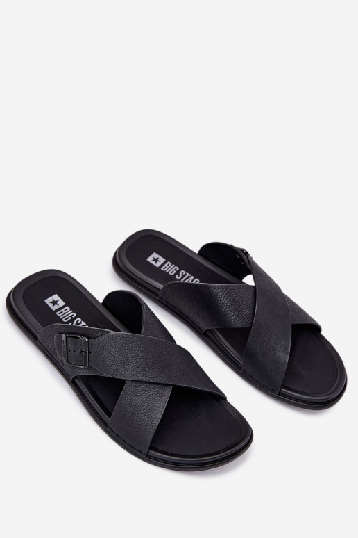 Men's Leather Sandals With Buckle Big Star RR174076 Black