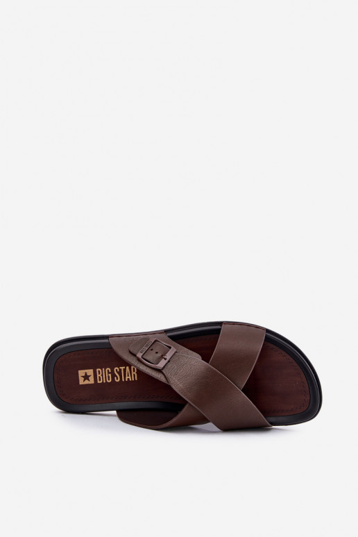 Leather Men Slippers With Buckle Big Star RR174077 Brown