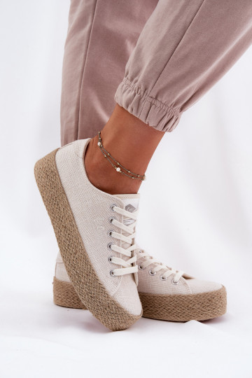 Womens Platform Sneakers With Weaving Lee Cooper LCW-25-02-3284 Light Beige 2