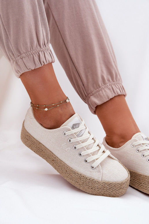 Womens Platform Sneakers With Weaving Lee Cooper LCW-25-02-3284 Light Beige Womens Platform Sneakers With Weaving Lee Cooper LCW-25-02-3284 Light Beige