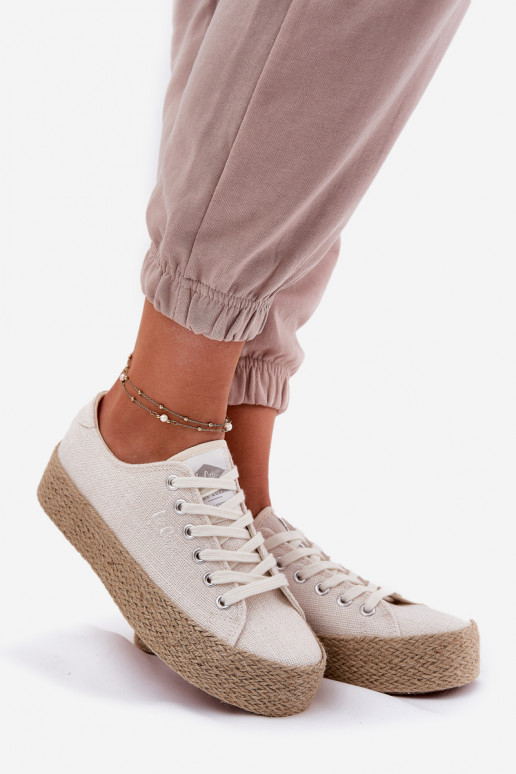 Trampki Damskie Na Platformie Z Plecionką Lee Cooper LCW-25-02-3284 Jasnobeżowe