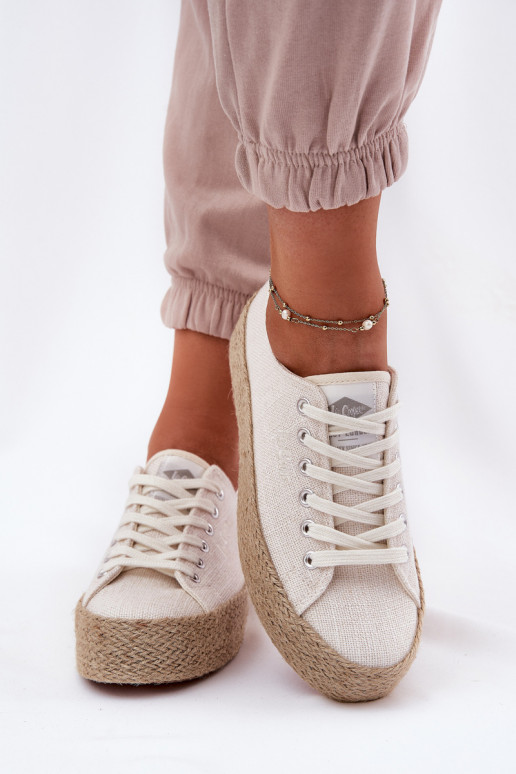 Trampki Damskie Na Platformie Z Plecionką Lee Cooper LCW-25-02-3284 Jasnobeżowe