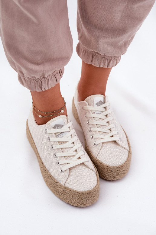 Womens Platform Sneakers With Weaving Lee Cooper LCW-25-02-3284 Light Beige Womens Platform Sneakers With Weaving Lee Cooper LCW-25-02-3284 Light Beige