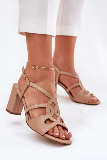 Women's sandals on block heel beige Sergio Leone SK884