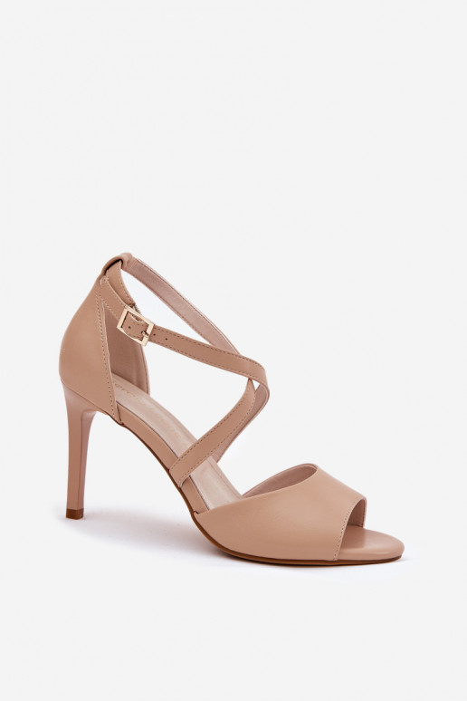 Sandals With Intertwining Straps On Heels Sergio Leone SK432 Dark Beige