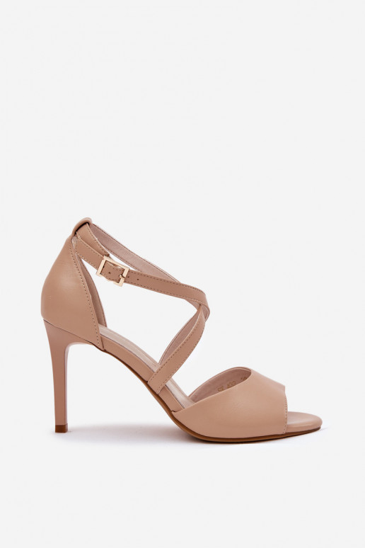 Sandals With Intertwining Straps On Heels Sergio Leone SK432 Dark Beige