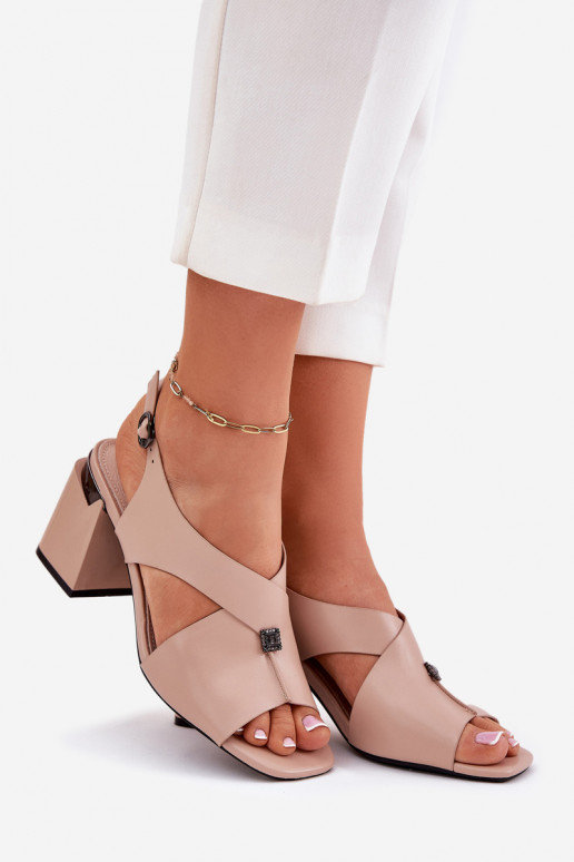 Elegant Women's Heeled Sandals Vinceza 62238 Beige