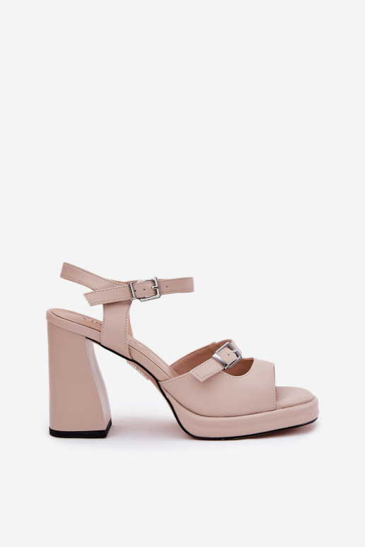 Women's Leather Heeled Sandals Vinceza 77110 Beige