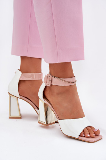 Lacquered Women's Sandals On Heel Vinceza 20266 White