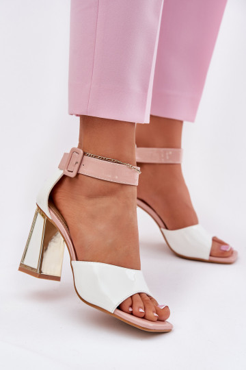 Lacquered Women's Sandals On Heel Vinceza 20266 White 2