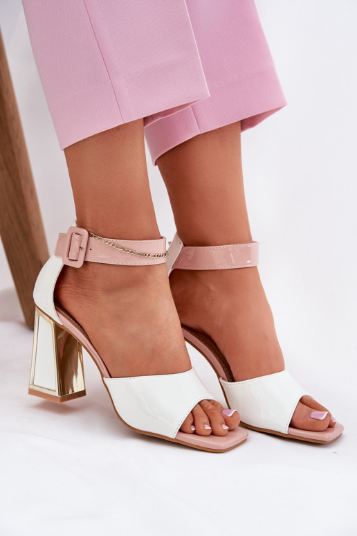 Lakierowane Sandały Damskie Na Słupku Vinceza 20266 Białe