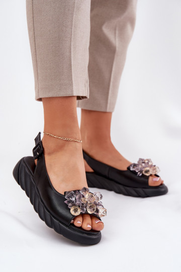 Ladies leather sandals with crystals Artiker 54C1628 black
