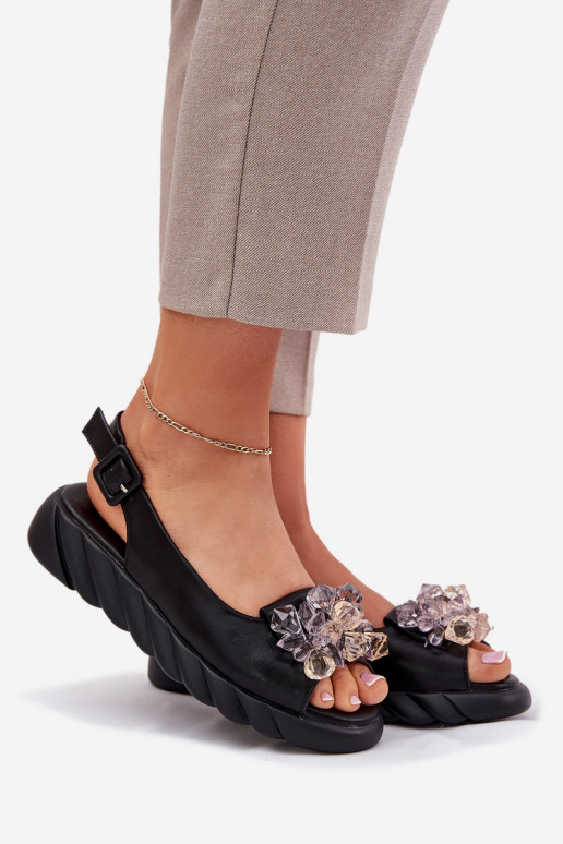 Ladies leather sandals with crystals Artiker 54C1628 black