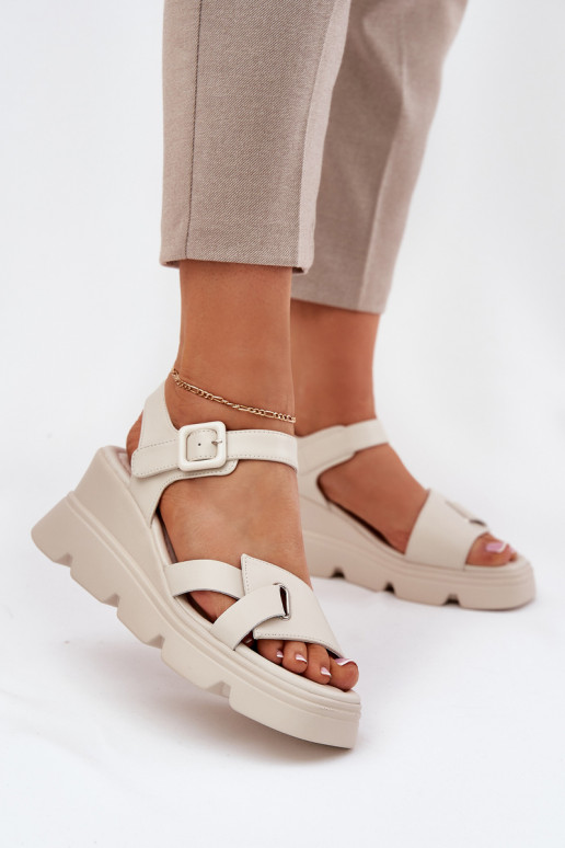 Women's Leather Wedge Sandals Artiker 54C1624 Beige