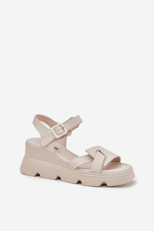 Women's Leather Wedge Sandals Artiker 54C1624 Beige
