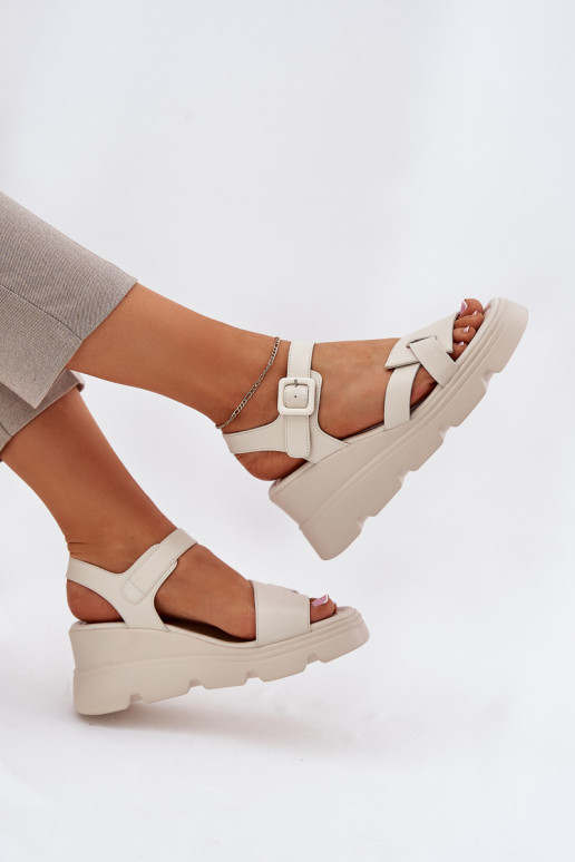 Women's Leather Wedge Sandals Artiker 54C1624 Beige