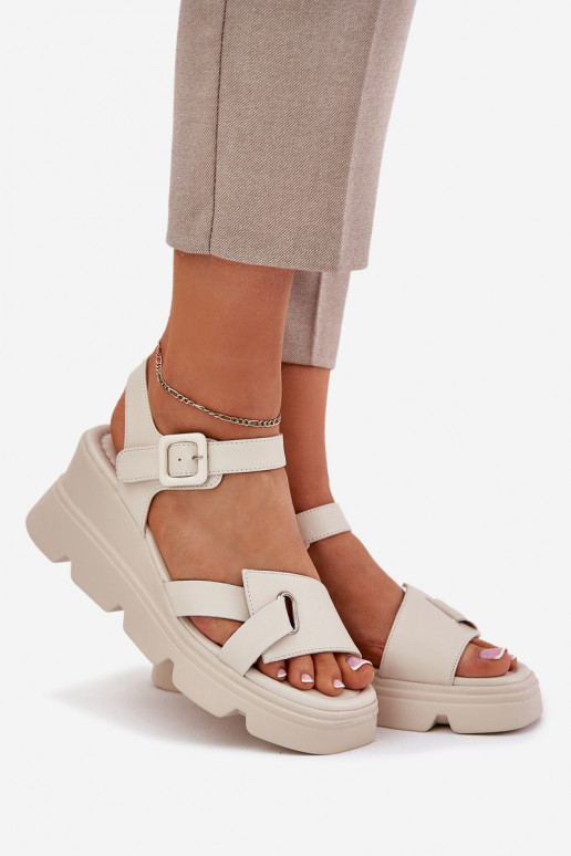 Women's Leather Wedge Sandals Artiker 54C1624 Beige