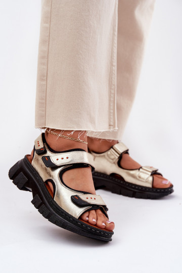 Leather Women's Sandals With Velcro Artiker 56C0469 Gold 2