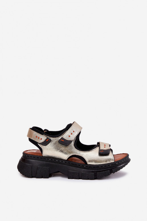 Leather Women's Sandals With Velcro Artiker 56C0469 Gold