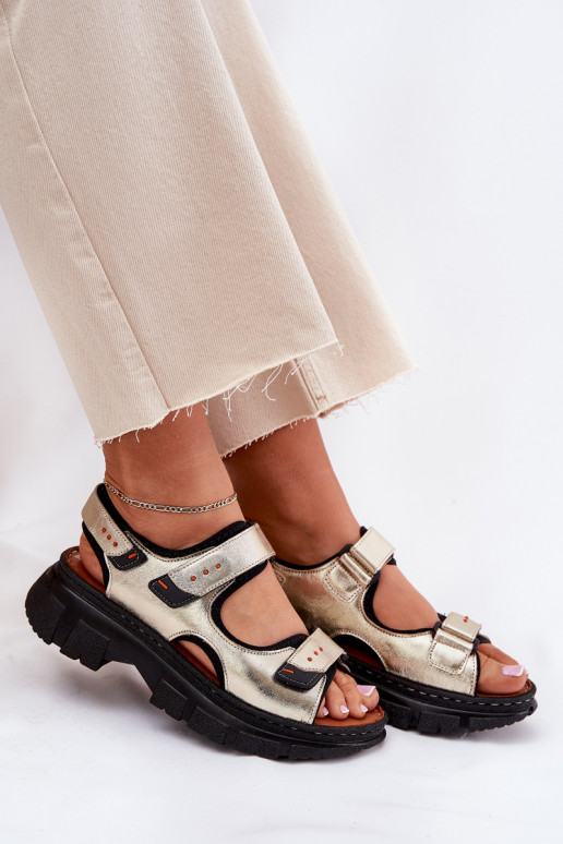 Leather Women's Sandals With Velcro Artiker 56C0469 Gold