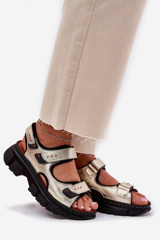 Leather Women's Sandals With Velcro Artiker 56C0469 Gold