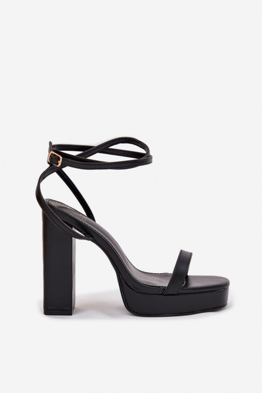 Womens Heeled Sandals With Strap Black Fevenne