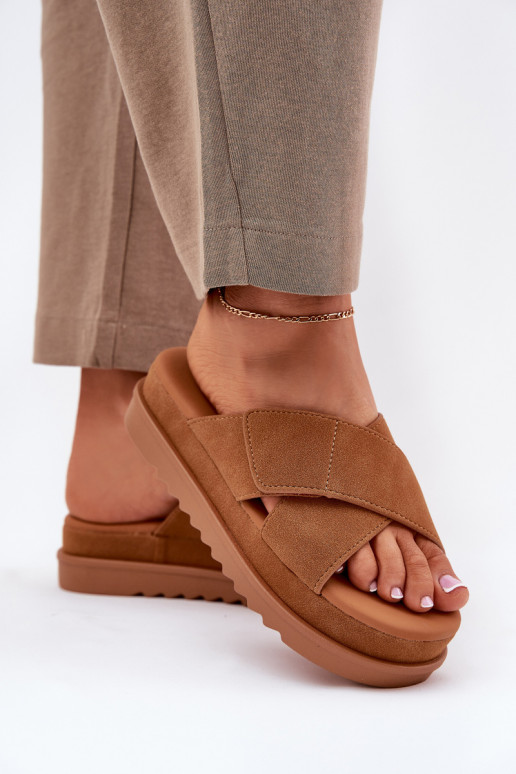 Klapki Damskie Na Platformie Z Przeplatającymi Się Paskami Camel Rinasara