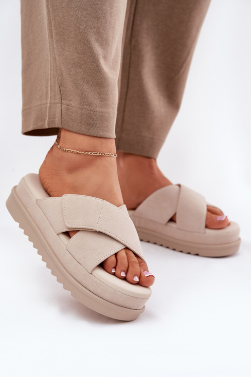 Women s Platform Slippers With Intertwining Straps Beige Rinasara