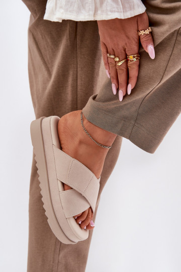 Women s Platform Slippers With Intertwining Straps Beige Rinasara 2