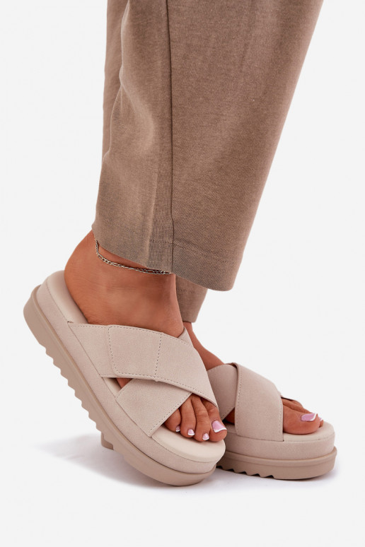 Women s Platform Slippers With Intertwining Straps Beige Rinasara