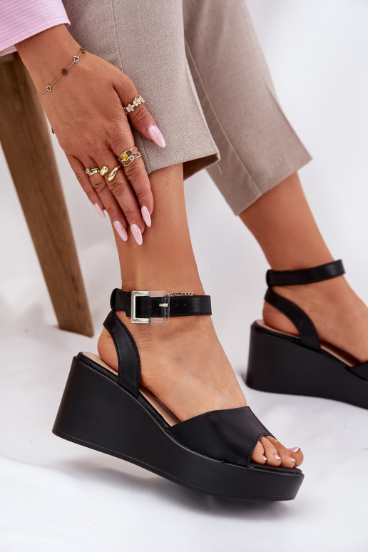 Sandały Damskie Na Koturnie Czarne Efrina