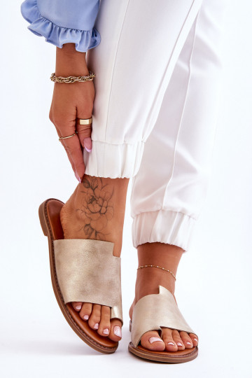 Women's Leather Flip Flops Light Gold Amite