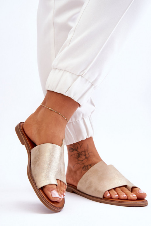 Women's Leather Flip Flops Light Gold Amite