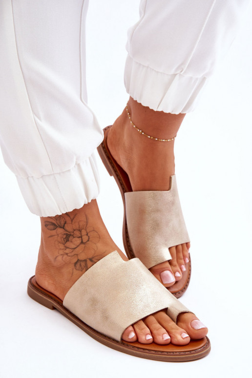 Women's Leather Flip Flops Light Gold Amite