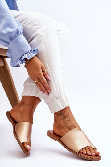 Women's Leather Flip Flops Gold Amite 2