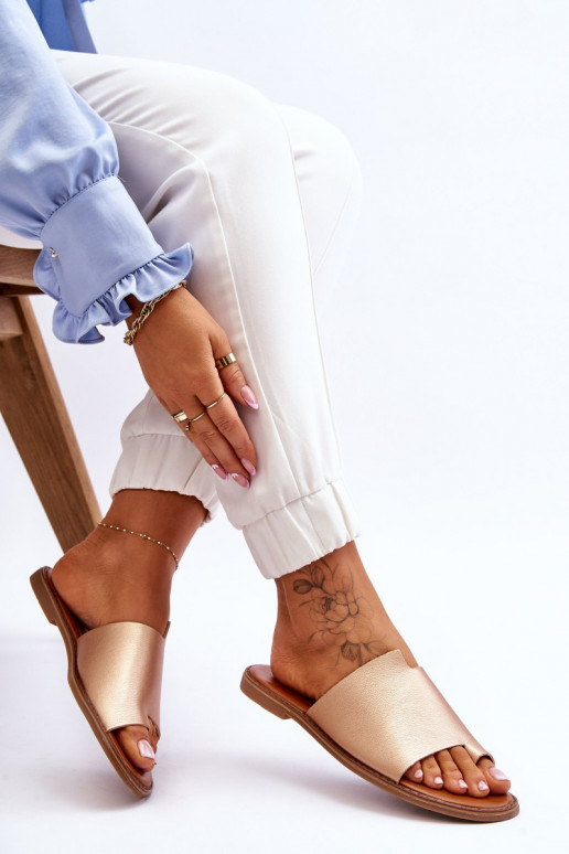 Women's Leather Flip Flops Gold Amite