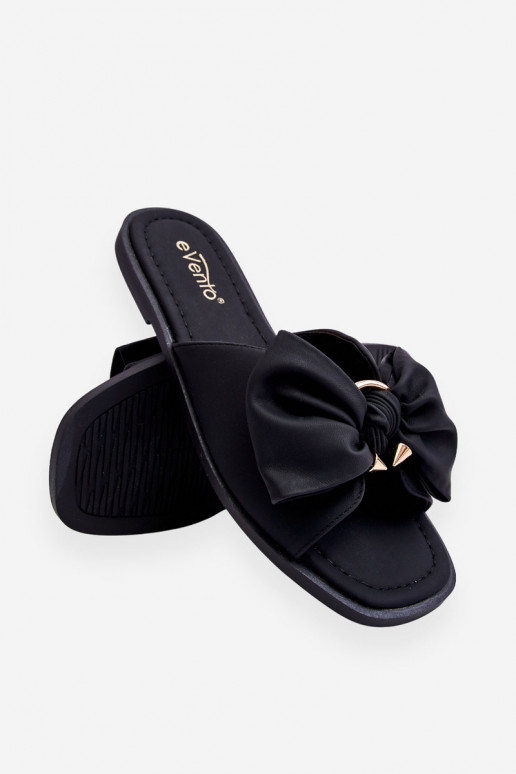 Women's Leather Slippers With Bow Black Becky