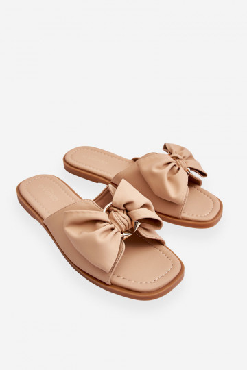 Women's Leather Slippers With Bow Beige Becky 2